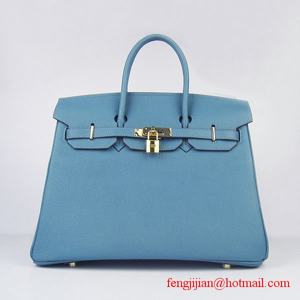 Hermes Birkin 35cm Tendon Veins Leather Bag Blue Gold Hardware